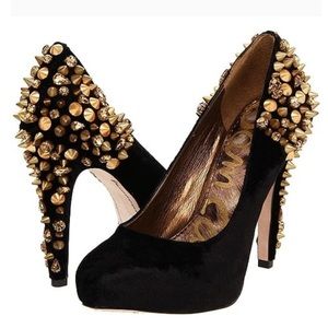 RARE Sam Edelman Roza Gold Spiked Heel Pump in Black Velvet size 7.5